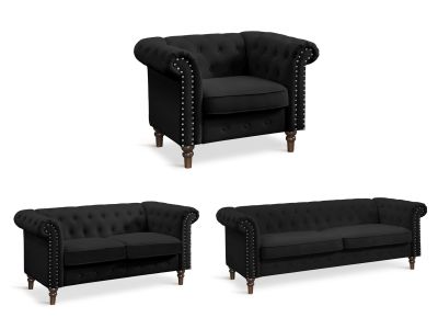Chesley 3 Piece Sofa Set - Black