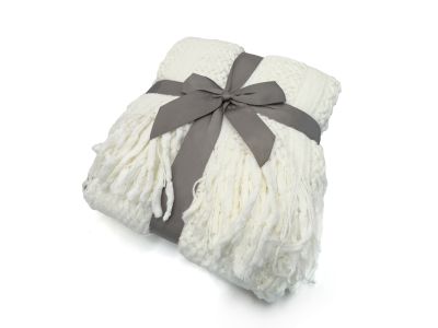 Premium Crochet Throw Blanket White 130x220cm