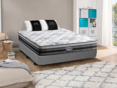 VINSON Fabric Queen Bed with Luxury Latex Mattress - GREY