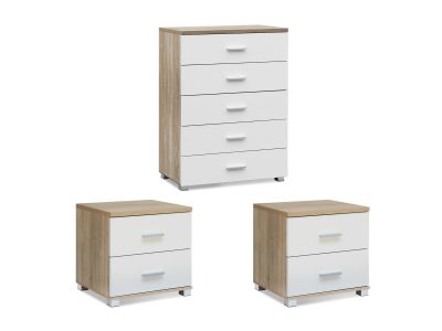 Bram Bedroom Storage Package with Tallboy 5 Drawers - Oak + White