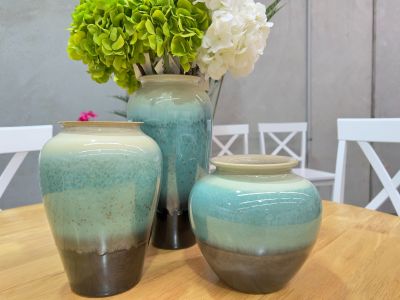 Cleo Glazed Ceramic Vase Green - Round Small