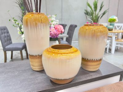 Cleo Glazed Ceramic Vase Yellow - Small