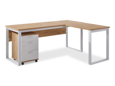 Nakia Computer Corner Desk with Filing Cabinet - Oak + White