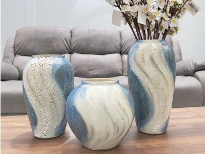 Elara Ceramic Vase Blue and White - Medium