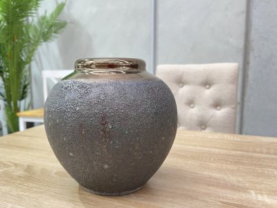 Elara Ceramic Vase Charcoal - Round Small