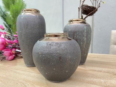 Elara Ceramic Vase Charcoal - Round Small
