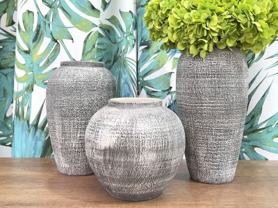 Elara Ceramic Vase Grey - Round Small