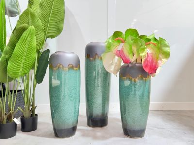 Elara Ceramic Vase Tall Green and Grey - Medium