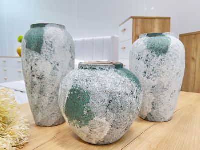 Elara Ceramic Vase White and Green - Round Small