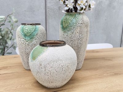 Elara Ceramic Vase with Glazed Green - Round Small