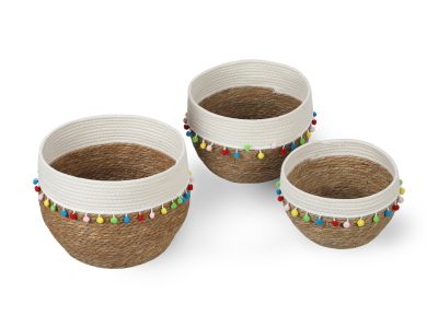 Premium Woven Basket Set of 3 Beaded Tassels