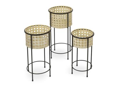 Plant Stand with Pot Set of 3 Metal Woven