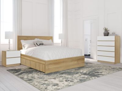 Harris Queen Bedroom Furniture Package with Low Boy - Oak + White