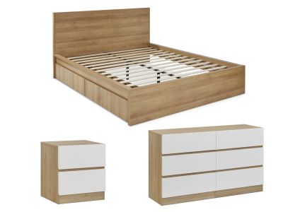 Harris King Bedroom Furniture Package with Low Boy - Oak + White