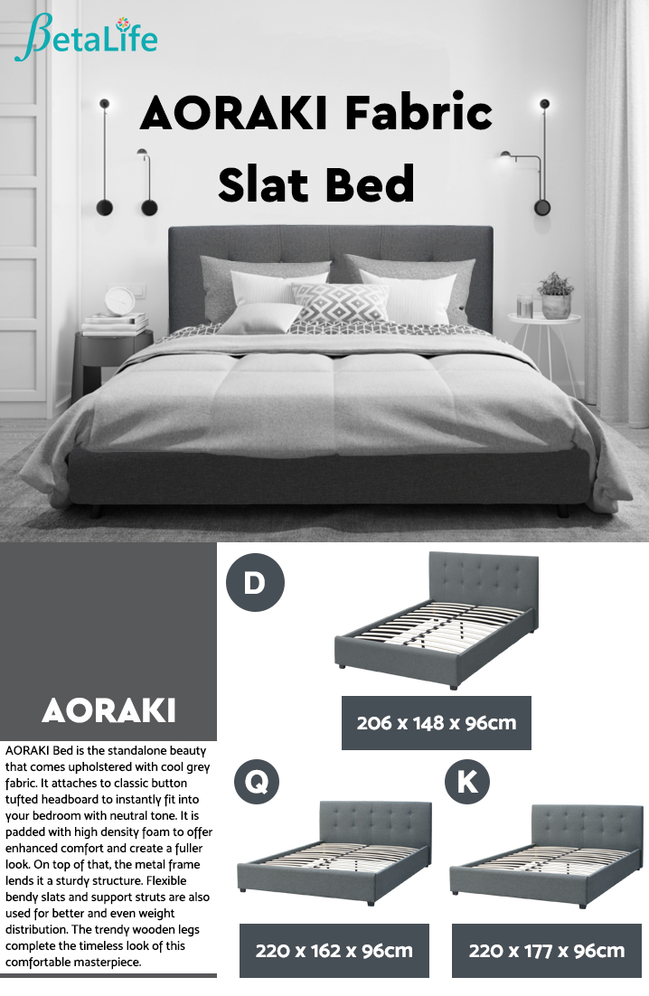AORAKI Fabric Slat Bed with Headboard - DOUBLE BED
