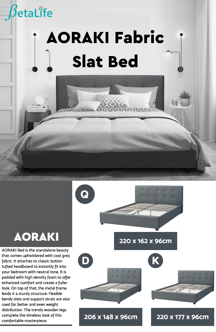 AORAKI Fabric Slat Bed with Headboard - QUEEN BED