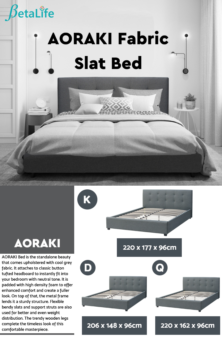 AORAKI Fabric Slat Bed with Headboard - KING BED