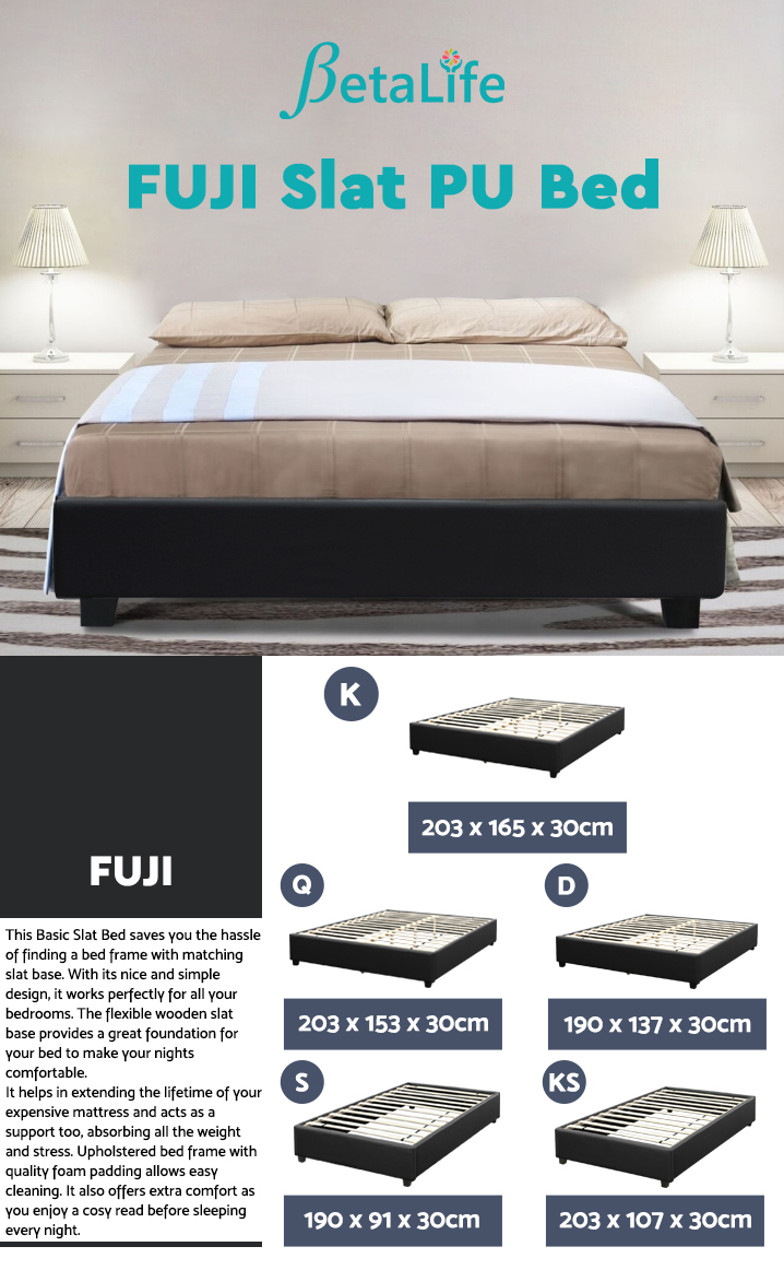 FUJI KING Slat PU Bed - BLACK