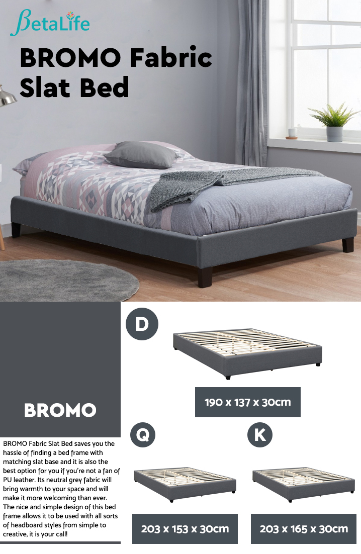 Bromo Double Bed Frame - Grey