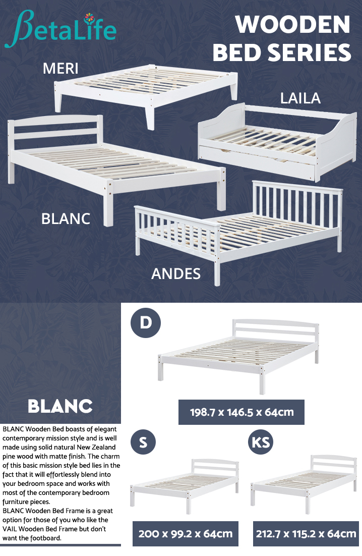 BLANC Wooden Slat Bed Frame Base - DOUBLE