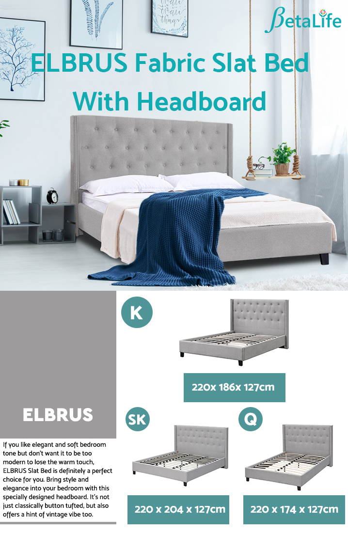 ELBRUS Fabric Slat Bed with Headboard - KING