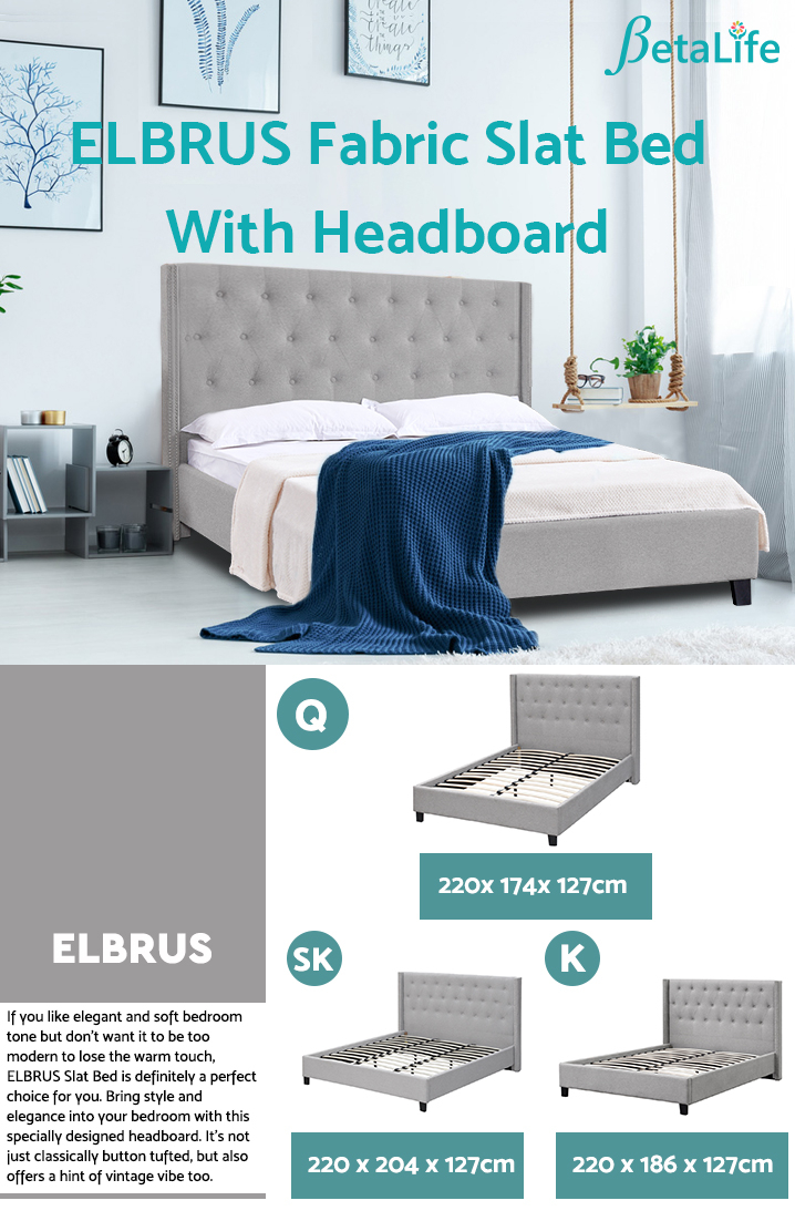 ELBRUS Fabric Slat Bed with Headboard - Queen