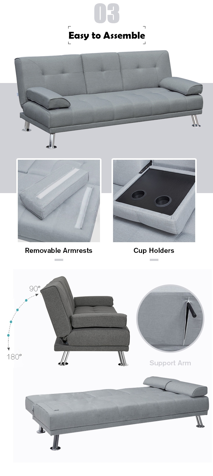 BetaLife Fold Out Sofabed with Cup Holders